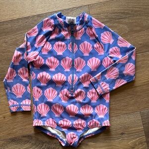 Hanna Andersson seashell rash guard swimsuit toddler 3t blue and pink